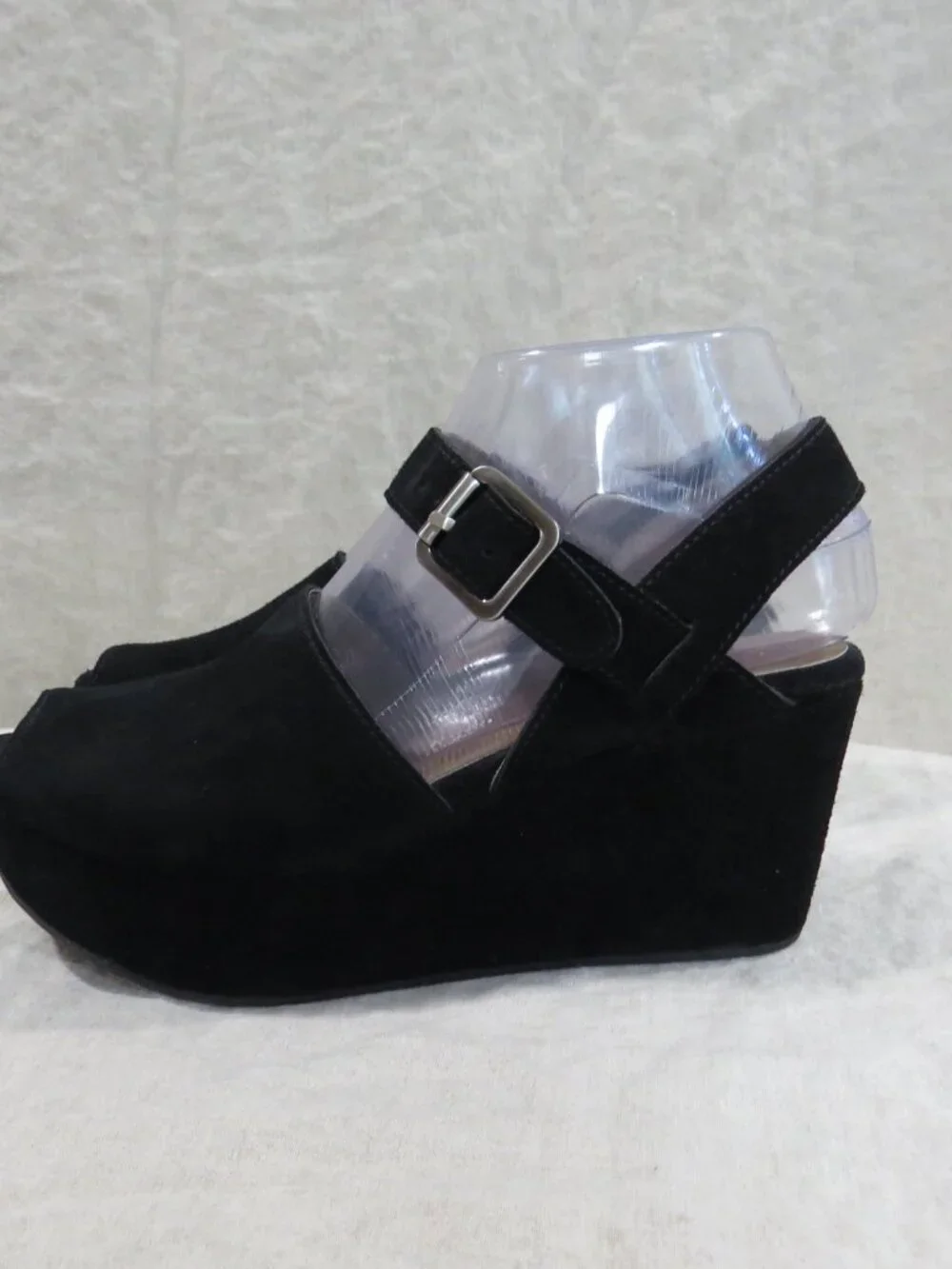 Chocolat Blu Wagga Suede Leather Platform Wedge SIZE 7 Black
